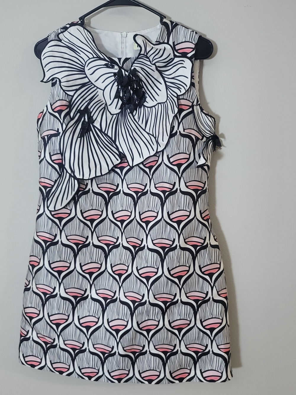 Graphic Black & White Shift Dress with Pink Accents